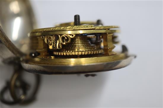 Four assorted pocket watches including verge, together with a cased barometer.